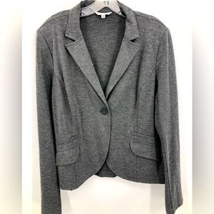 Size 16 CAbi Grey Button Blazer with Pockets and buttons on sleeves.